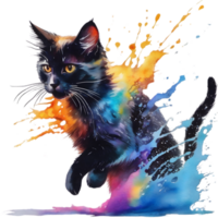 A cat with the splash effect of milk in the basin. AI-Generated. png
