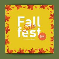 Autumn sale banner post design Fall sale fest template offer of discounts deals. vector