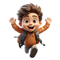 little boy jumping with a happy expression,3d cartoon of a little boy running happily ,generative ai png