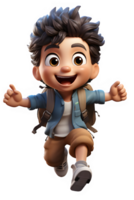 3d cartoon of a little boy running happily little boy jumping with a happy expression,generative ai png