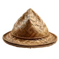 triangular woven bamboo hat png ,traditional asian farmer hat isolated ,generative ai