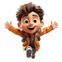 little boy jumping with a happy expression,3d cartoon of a little boy running happily ,generative ai png