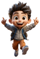 3d cartoon of a little boy running happily little boy jumping with a happy expression,generative ai png