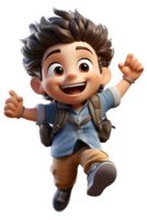 3d dibujos animados de un pequeño chico corriendo felizmente pequeño chico saltando con un contento expresion generativa ai png