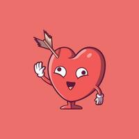 loco corazón personaje con un flecha en su cabeza vector ilustración. amar, relación, conexión diseño concepto.