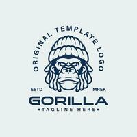 Dreadlocked Gorilla character logo, gorilla logo template with hat and dreadlocks. vector