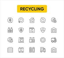 Recycling, ecology, environment and sustainability concepts. Outline symbol collection. Pixel Perfect. vector