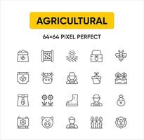 Set of Farming Related Vector Line Icons.