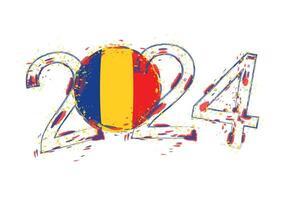 2024 Year in grunge style with flag of Romania. vector