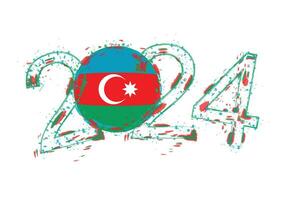 2024 Year in grunge style with flag of Azerbaijan. vector