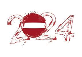 2024 Year in grunge style with flag of Latvia. vector