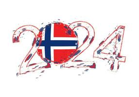 2024 Year in grunge style with flag of Norway. vector