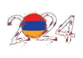 2024 Year in grunge style with flag of Armenia. vector