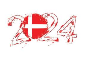 2024 Year in grunge style with flag of Denmark. vector