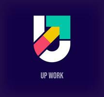 Up work and u letter arrow, modern logo. Unique color transitions. Company growth logo template. vector
