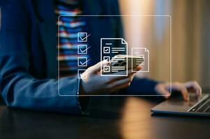 Checklist and filling survey form online. Document management system, DMS. Assessment form, questionnaire, checklist .Quality control and accuracy Check completeness.using laptop and tablet photo