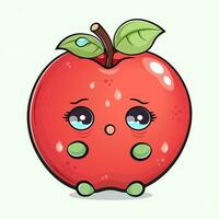 Scared Red apple character. Vector hand drawn traditional cartoon vintage, retro, kawaii character illustration icon. Isolated light green background. Cry Red apple character concept