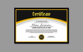 A certificate template featuring an elegant gold and black design. Suitable for creating professional certificates for awards, achievements, and recognition in various industries. vector