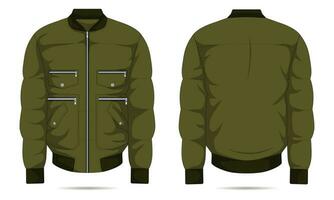 Army green bomber jacket mockup front and back view vector