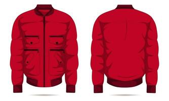 red zipper bomber jacket template front and back view vector