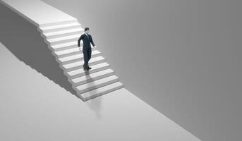 businessman walk down stairs on a white background photo