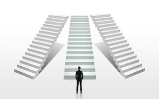 Businessman looking at stairs. business start concept photo