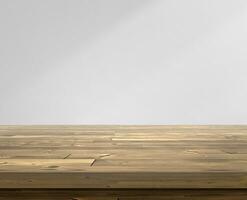 Wooden table top on room gray interiors background photo