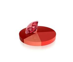 Red round diamonds with reflections on pie chart background. photo