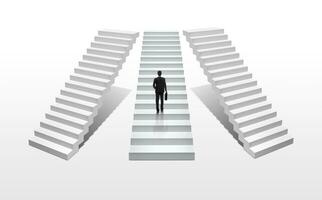 Businessman climbing on concrete stairs. Success and career growth concept photo