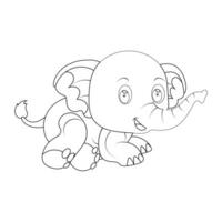 Animal Coloring Page for Kids. Baby Elephant Coloring Page Black and white vector illustration for coloring book