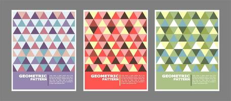 conjunto de resumen geométrico modelo fondo, triángulo y zigzag líneas. diseño vector con pastel o suave color. diseño para tarjeta, cubrir libro, póster, revista.