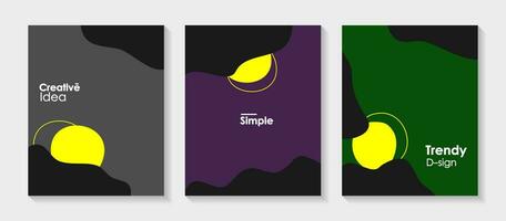 Set of dark creative cover with sun. Design with grey, purple, green. Trendy simple design for card, cover book, poster, magazine, tamplate, social media, brochure. Design vector with modern style