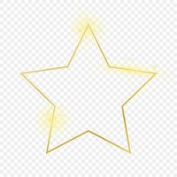 Gold glowing star shape frame isolated on background. Shiny frame with glowing effects. Vector illustration.