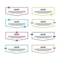 Set of eight multicolor quote box frames isolated on white background. Vector illustration