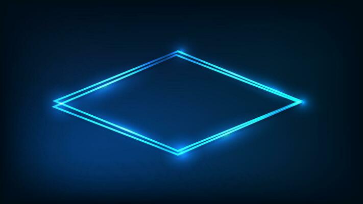 Neon double rhombus frame with shining effects