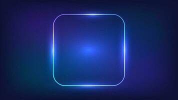 Neon rounded square frame with shining effects on dark background. Empty glowing techno backdrop. Vector illustration.