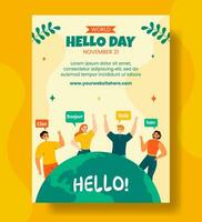 Hello Day Vertical Poster Flat Cartoon Hand Drawn Templates Background Illustration vector