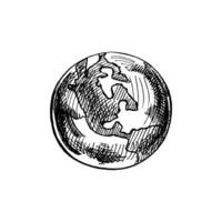 Hand-drawn black-and-white sketch of Globe. Planet Earth. Vector doodle illustration. Isolated sketch.