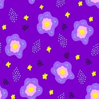 flower and abstract elements seamless pattern on violet background. Botanical illustration for cover design,home decor,nightclothes, spring texture for textile and fabric design. vector