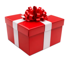 Red gift box with ribbon and bow isolated on transparent background. AI generative png