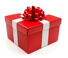 Red gift box with ribbon and bow isolated on white background. AI generative photo