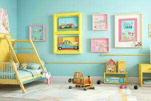 Interior kid's room and wall frame. Generative AiPro Photo