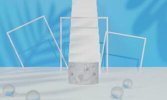 Podium with colorful background stand or podium pedestal on advertising display. 3D rendering. photo