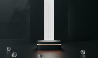 Black podium and black background stand or podium advertising display light emission. 3D rendering. photo