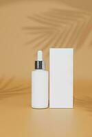 3d rendering A white serum of cosmetics green color background. The concept of natural cosmetics. Mockup. photo