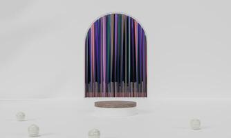 Podium with colorful background stand or podium pedestal on advertising display. 3D rendering. photo