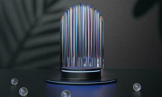Black podium and black background stand or podium advertising display light emission. 3D rendering. photo