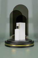 3d rendering A  cosmetics green color background. The concept of natural cosmetics. Mockup. photo