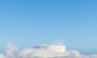 Podium with cloud and sky background advertising display. 3D rendering. photo