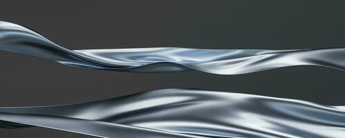 Silver fabric flying wave and podium. Luxury background for branding and product presentation. 3d rendering illustration. photo
